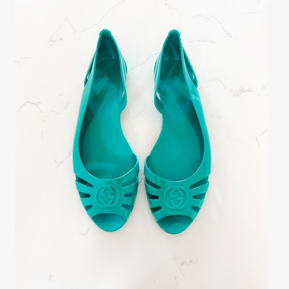 Gucci Blue Interlocking G Logo Rubber D'Orsay Flats - Picture 1 of 6
